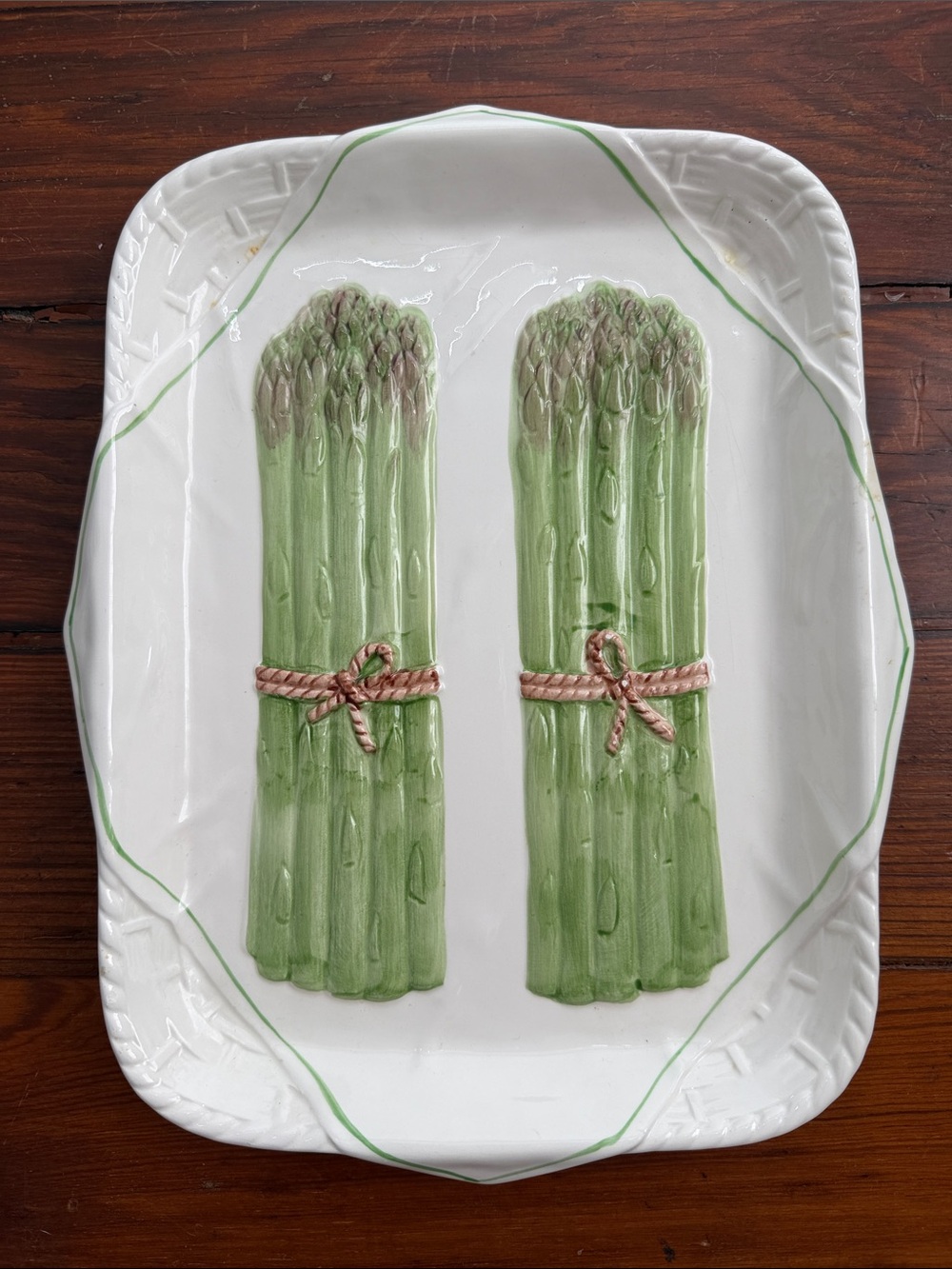 Stafford Double Asparagus Serving Platter Basket Weave Majolica Style